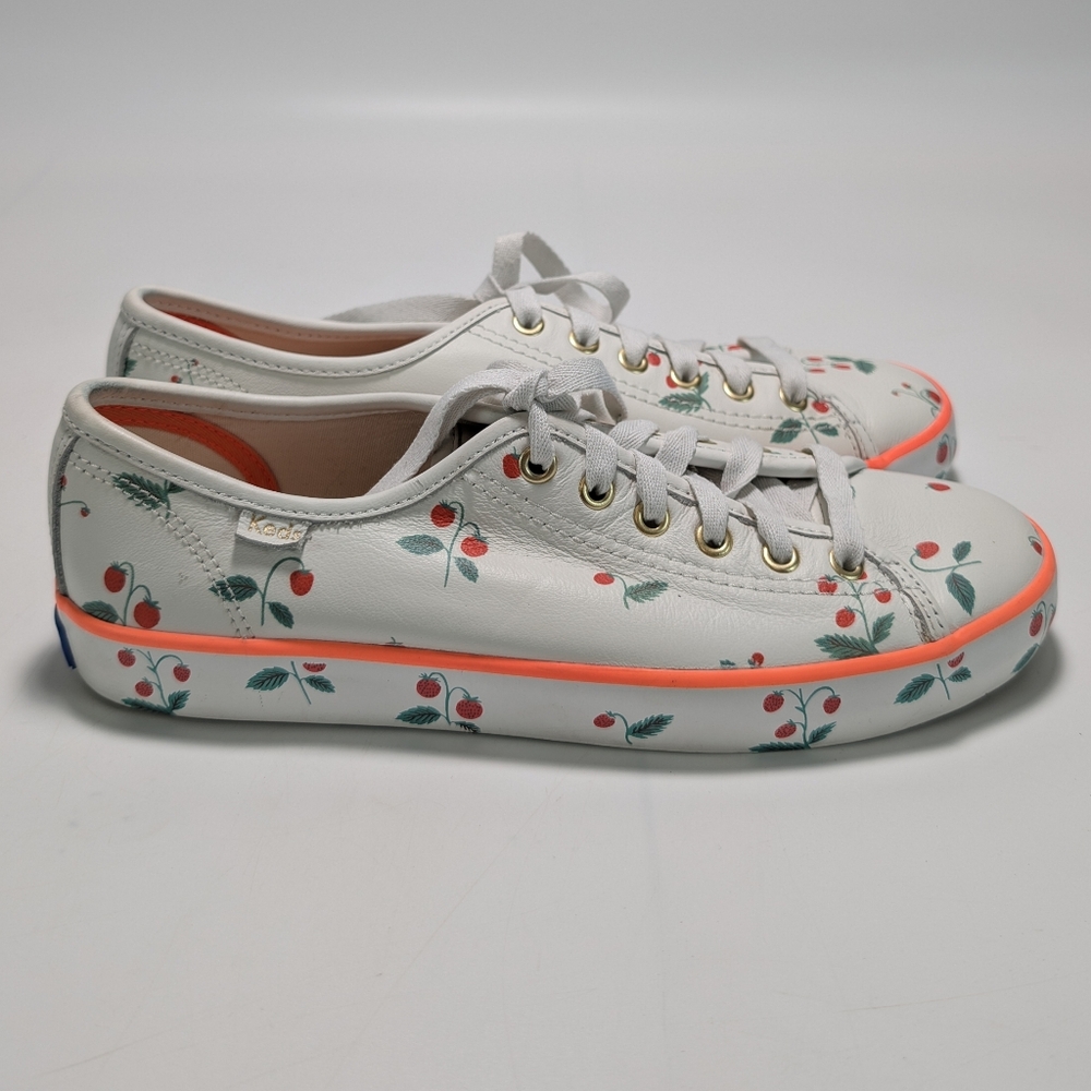 Keds x Rifle Paper Co. Kickstart White Strawberry Leather Sneakers